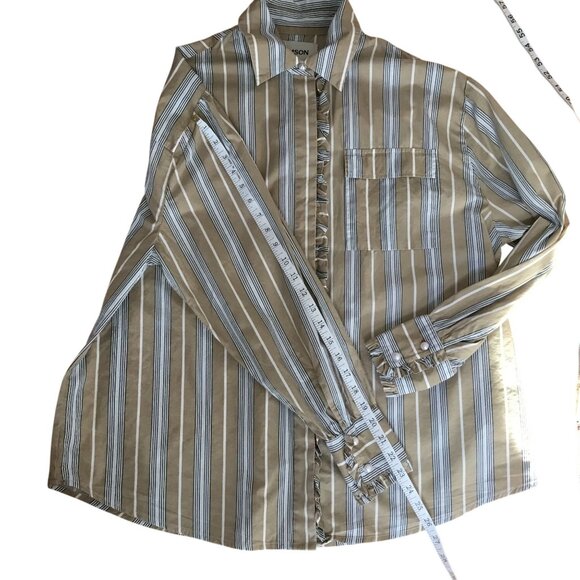 DAMSON MADDER Kylie Organic Cotton Ruffle Blouse Skirt Set Striped UK12 US8 NWOT - Picture 5 of 11